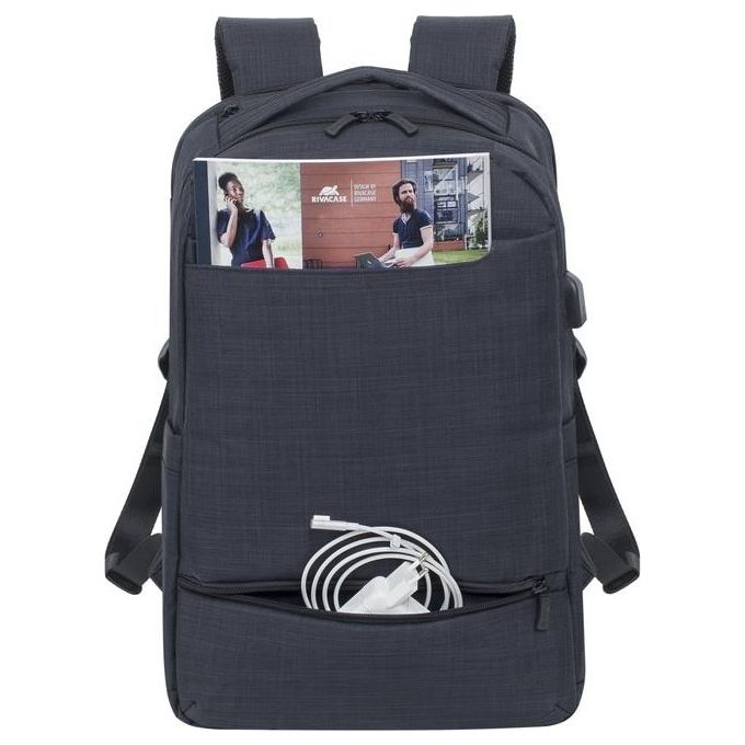 Rivacase 8365 BISCAYNE Zaino per Laptop fino a 17.3'' in Poliestere Nero con Scomparto Imbottito e Porta USB Laterale colore Nero