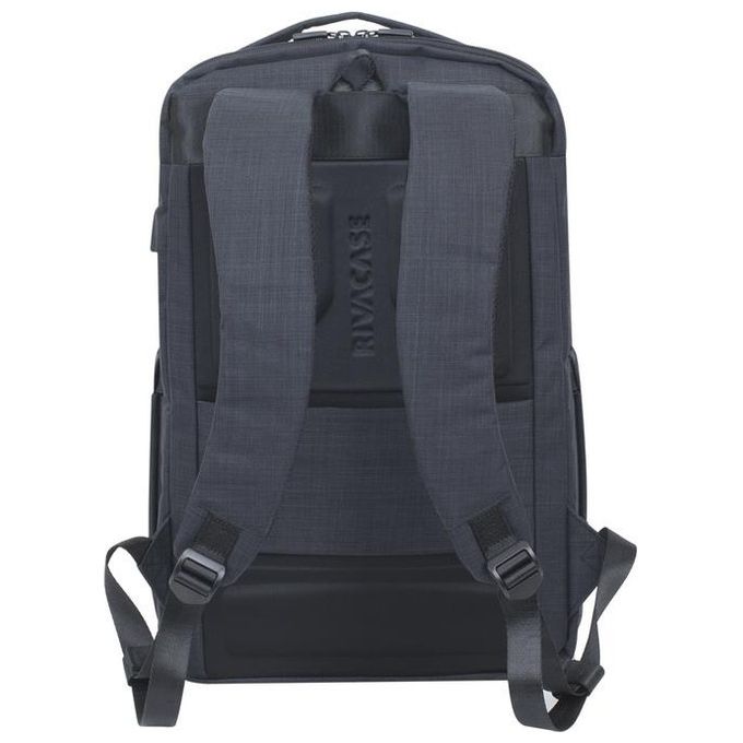 Rivacase 8365 BISCAYNE Zaino per Laptop fino a 17.3'' in Poliestere Nero con Scomparto Imbottito e Porta USB Laterale colore Nero