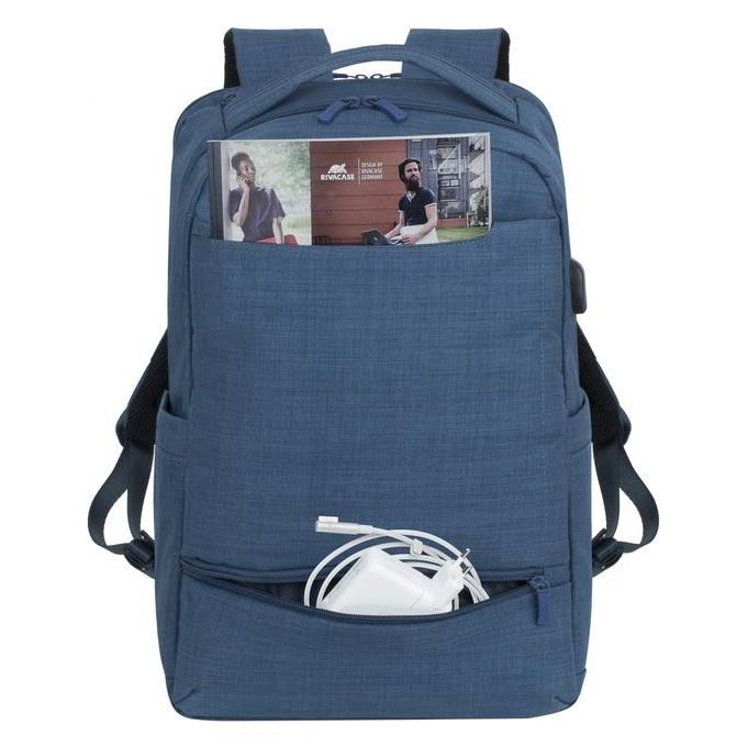 RivaCase 8365 Biscayne Zaino per Laptop fino a 17,3'' con Scomparto Anti-furto e Porta USB Laterale colore Blu