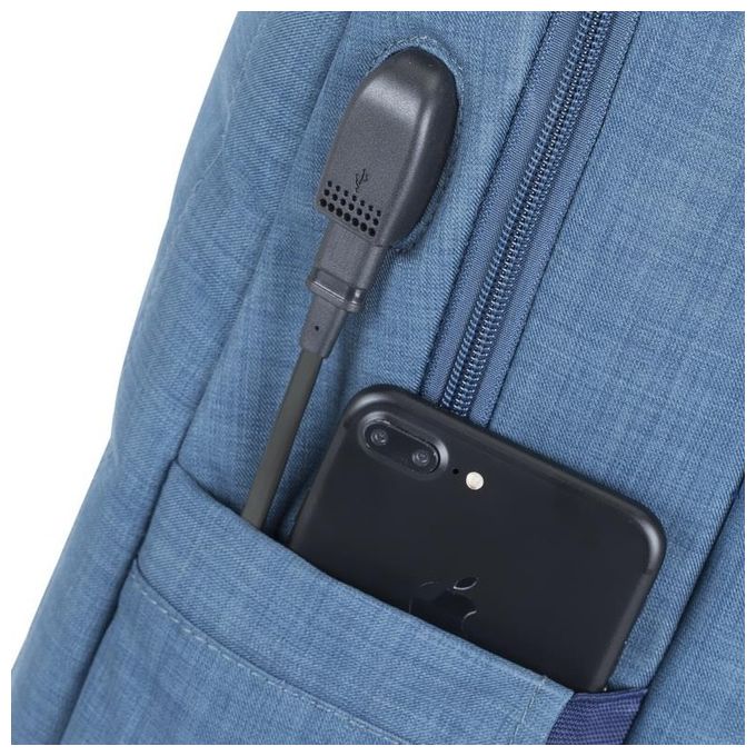RivaCase 8365 Biscayne Zaino per Laptop fino a 17,3'' con Scomparto Anti-furto e Porta USB Laterale colore Blu
