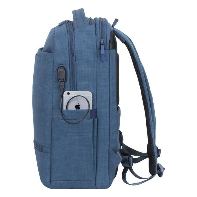 RivaCase 8365 Biscayne Zaino per Laptop fino a 17,3'' con Scomparto Anti-furto e Porta USB Laterale colore Blu
