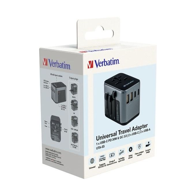 Verbatim Univesal Travel Adapter UTA-03 USB-C 30W 2xUSB-C 2xUSB-A
