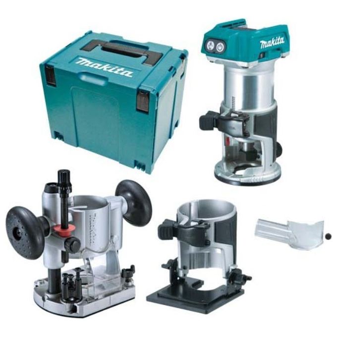 Makita DRT50ZJX2 Rifilatore Fresatrice a Batteria 18V Brushless 3 Basi Intercambiabili LED senza Batteria