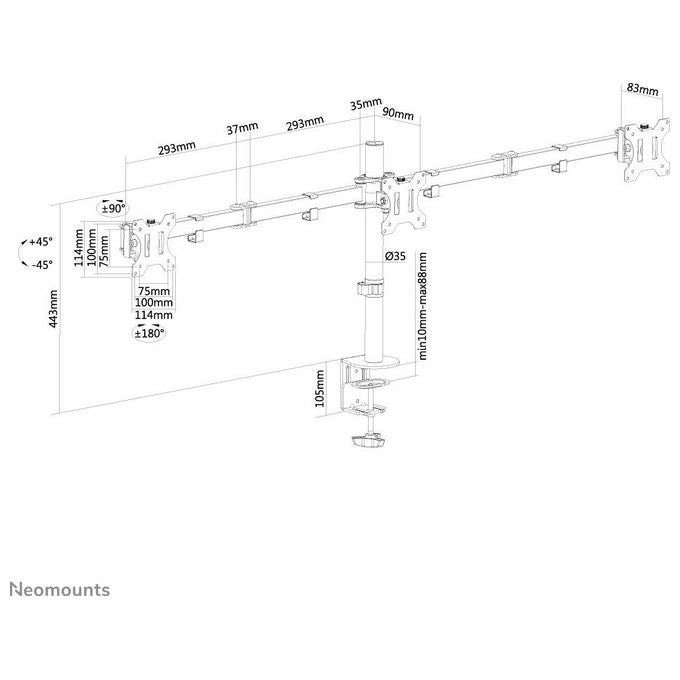 NewStar Triple Desk Mount Montaggio a Scrivania per 3 Schermi Lcd Dimensione Schermo 10''-27'' Nero