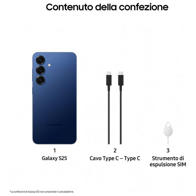 Samsung SM-S931BDBGEUE Galaxy S25 Smartphone 5G 6.2'' Dynamic AMOLED 2X Snapdragon 8 Elite 12GB 256GB Dual SIM IP68 colore Navy