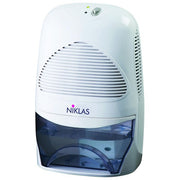 NIKLAS 73305 Dry 1500 Deumidificatore Tecnologia Peltier Capacita' 1,5 L Assorbimento 600 ml-24h Rumorosita' 40 dB Spegnimento Automatico Sistema Defrost con Ventola colore Bianco