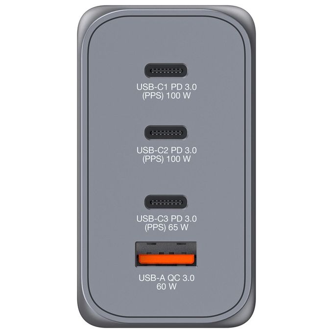 Verbatim 32204 GNC-200 Caricatore GaN 200W con 3 USB-C 1 USB-A Ricarica Rapida Quick Charge 3.0 PD PPS colore Nero Grigio