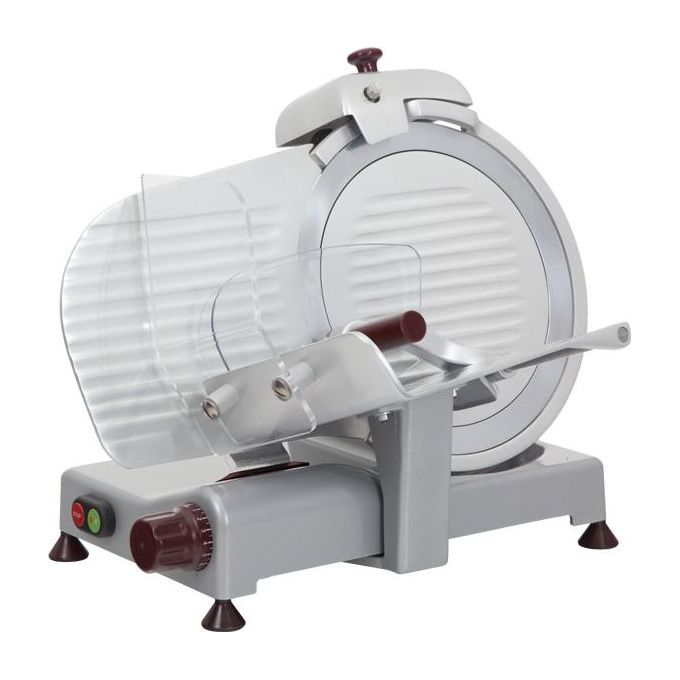 RGV Luxury Italia 300 ES - Affettatrice a gravita', lama 30 cm, potenza 180 W, spessore regolabile 1,4-1,6 cm, lama in acciaio cromato duro, sicurezza Easy Clean, Grigio-Alluminio