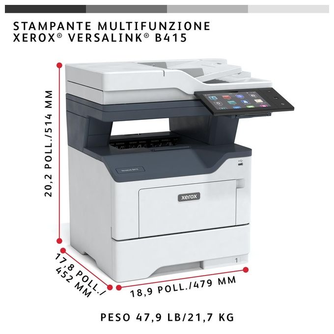 Xerox B415V_DN VersaLink Stampante Multifunzione Laser A4 47ppm Fronte Retro Copia Stampa Scansione Fax colore Nero