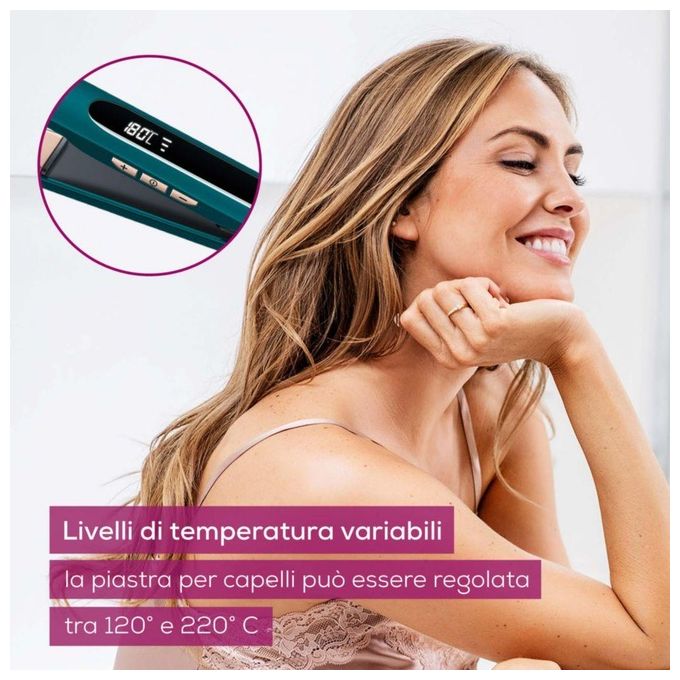 Beurer 59400 HS50 Ocean Piastra per capelli ceramica cheratina 11 livelli 120-220°C display LED spegnimento automatico colore Blu Petrolio