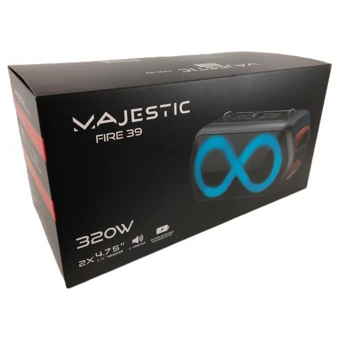New Majestic 116139 BK FIRE 39 Altoparlante da festa 40 W RMS 320 W PMPO Bluetooth 5.3 TWS IPX4 colore Nero