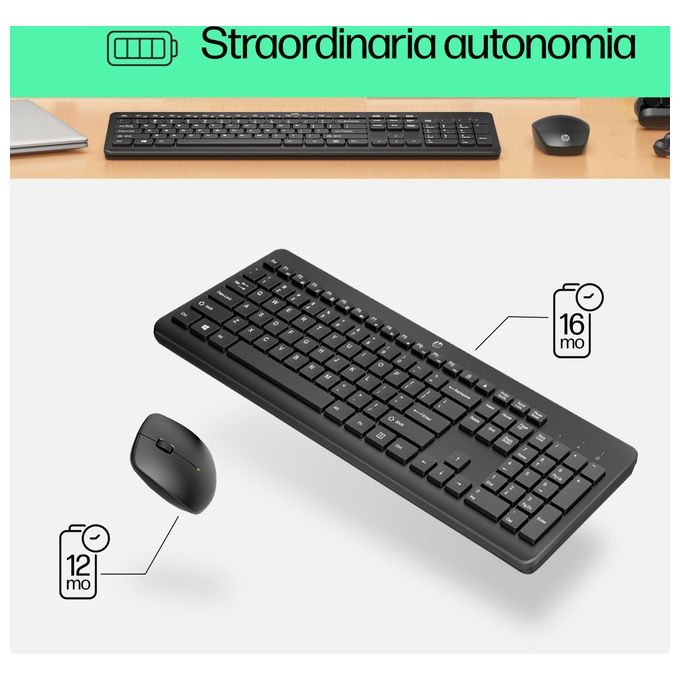 HP 3L1F0AA 230 Kit Tastiera e Mouse Wireless Full Size RF 2.4 GHz Mouse 1600 DPI colore Bianco