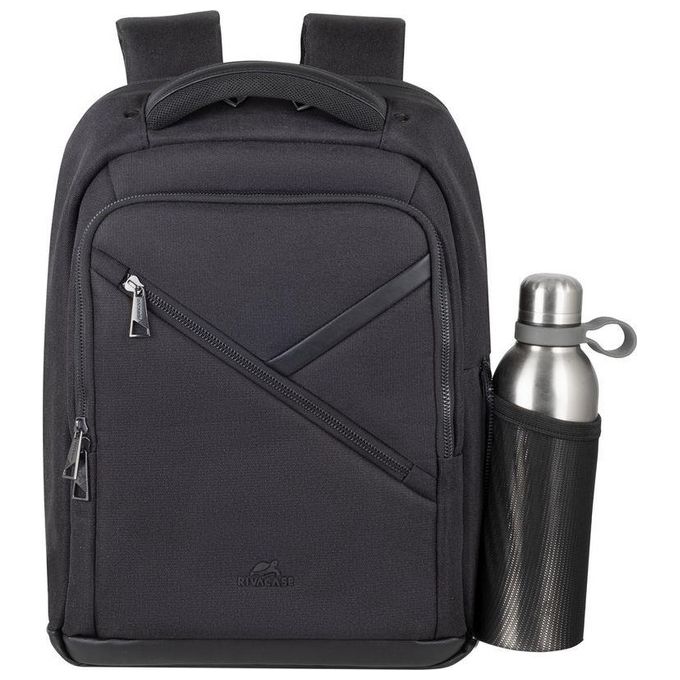 RivaCase 8126 BLACK Zaino Eco per Laptop Compatibile con 14 e Mac Air 15 Pollici in Poliestere Riciclato RPET Impermeabile con Scomparto Imbottito per Dispositivi Protezione Laterale e Inserto Antishock Colore Nero