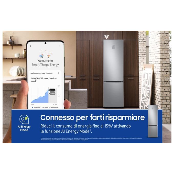 Samsung RB38C676CS9 EcoFlex AI Frigorifero Combinato 390 L 203 cm Classe C 35 dB No Frost WiFi colore Metal Inox