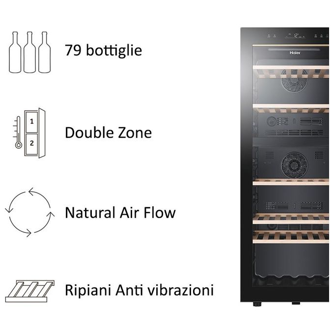 Haier HWS79GDG Wine Bank 50 Serie 5 Cantinetta Vino 79 Bottiglie 2 Zone Temperatura LED WiFi Classe G colore Nero