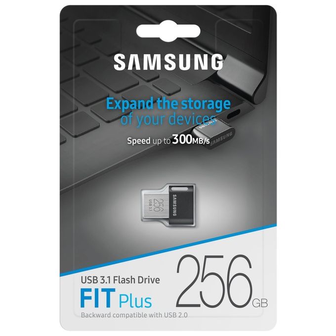 Samsung MUF-256AB FIT Plus Chiavetta USB 256 GB USB 3.2 Gen 1 Tipo A 400 MB-s Protezione Password colore Grigio Argento