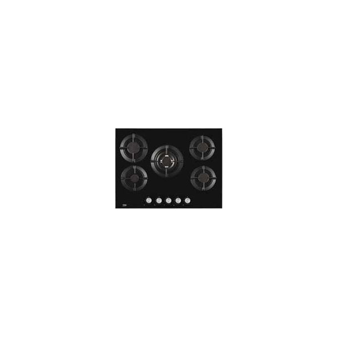 Beko HILW75222S Piano cottura Gas 75 cm 5 fuochi Bruciatore Wok 5000 W Accensione Automatica Griglie Ghisa colore Nero