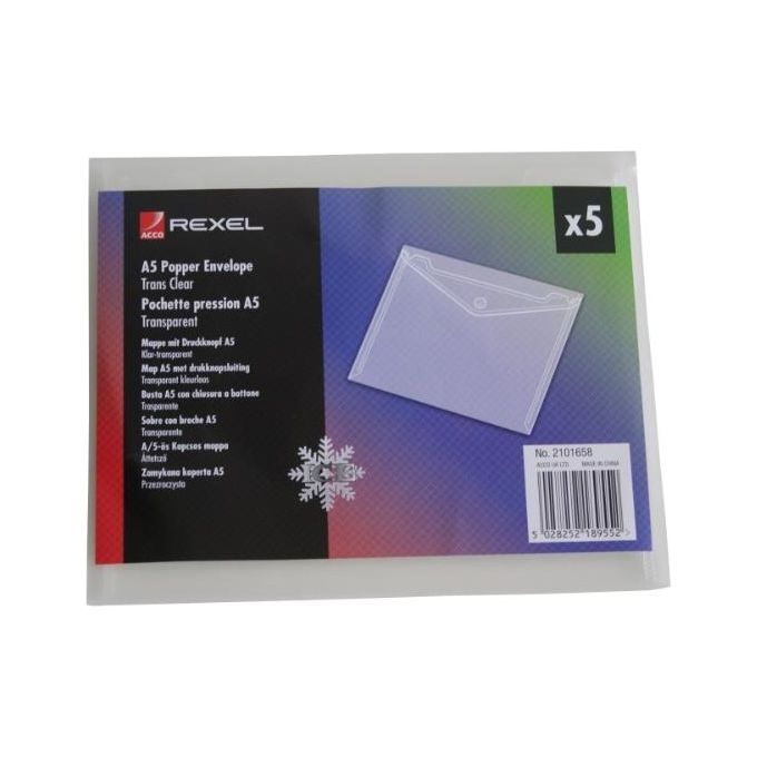 Rexel Ice Cf. 5 Buste Con Bottone A5 Trasparente