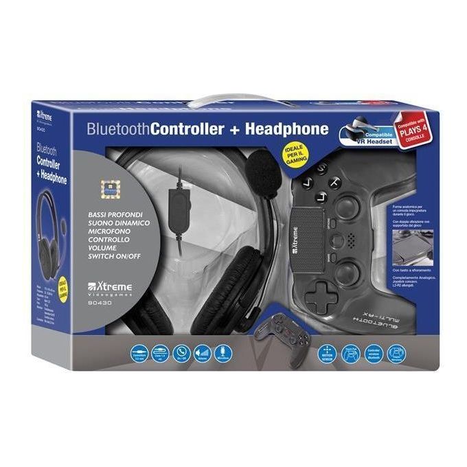 Xtreme 90430 Bluetooth Controller+Headphone PS4 Gamepad Wireless con D-pad Touchpad e Vibrazione colore Nero