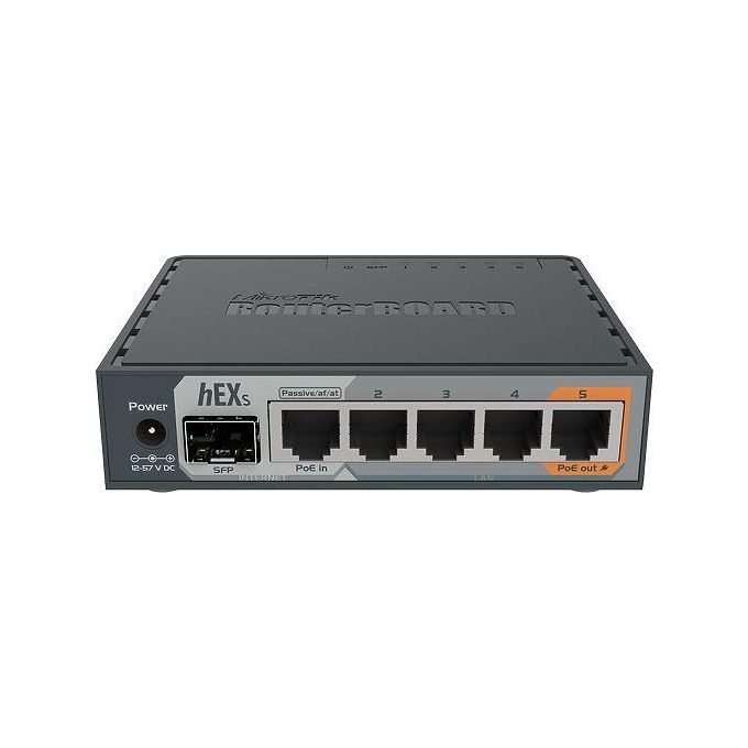 MikroTik RB760IGS hEX S Router 5 porte Gigabit Ethernet 1 SFP PoE-out USB colore Nero