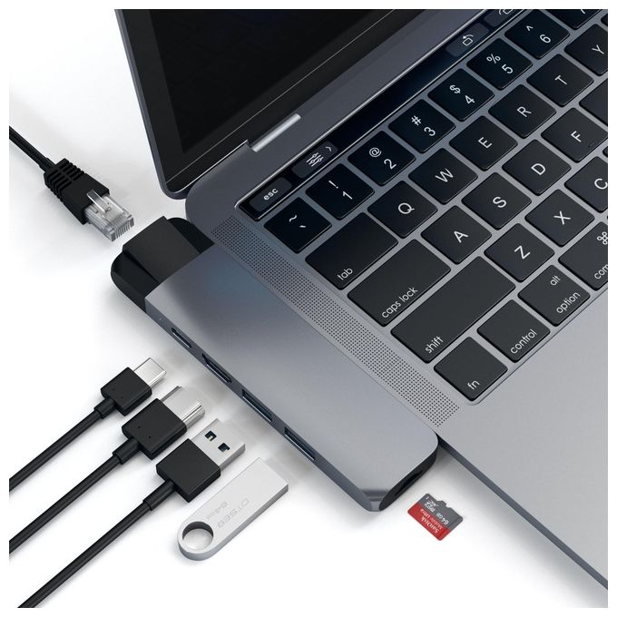 Satechi Hub Dock Type C on Ethernet Multiporta in Alluminio Space Gray