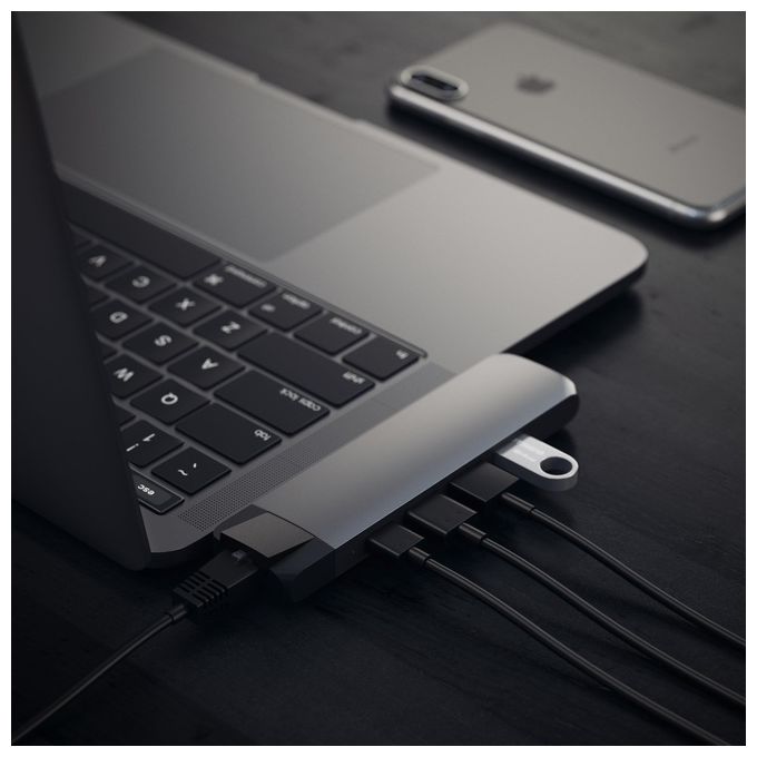 Satechi Hub Dock Type C on Ethernet Multiporta in Alluminio Space Gray