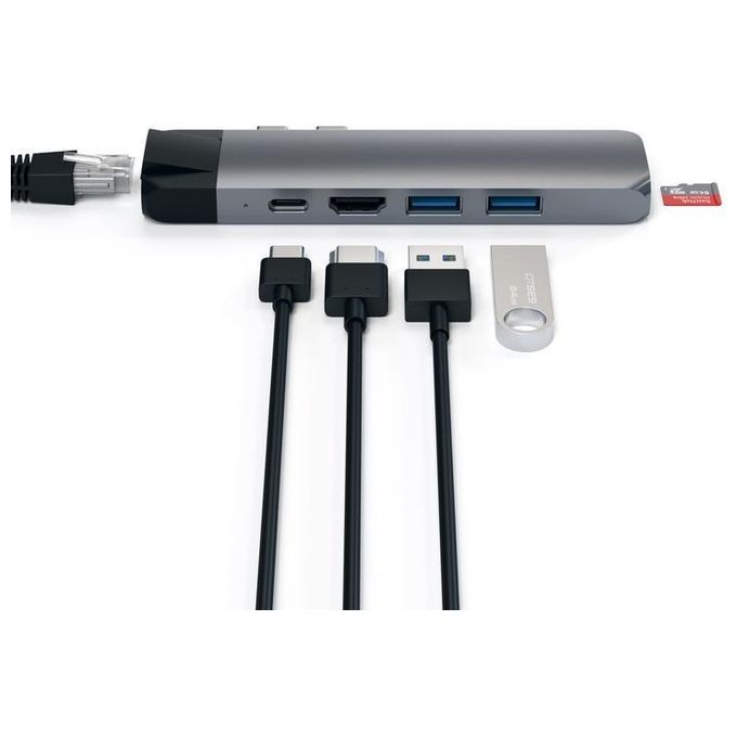 Satechi Hub Dock Type C on Ethernet Multiporta in Alluminio Space Gray