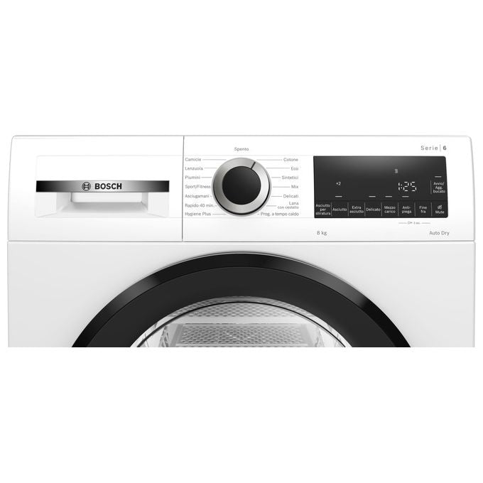 Bosch WQG233D1II Serie 6 Asciugatrice Pompa di Calore 8 Kg Classe C AutoDry 63 dB (84x59x61 cm) colore Bianco