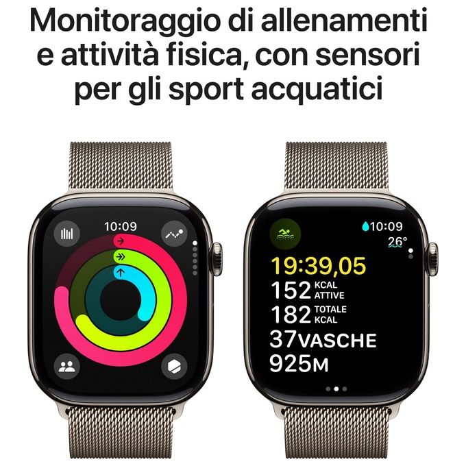 Apple MC7Q4QL-A Apple Watch Series 10 Smartwatch 46 mm GPS + Cellular Cassa in Titanio Naturale con Cinturino Milanese Naturale colore Naturale