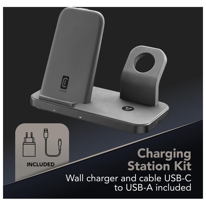 Cellularline WIRELESS3IN1IPHK Trio Wireless Charger Supporto di Ricarica Wireless 3in1 per iPhone Apple Watch AirPods 7.5W colore Nero