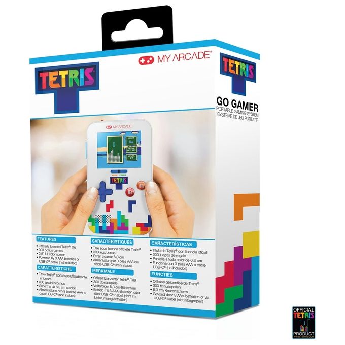 My Arcade DGUNL-7029 Tetris Go Gamer Console Portatile con Schermo 2.5 Pollici 301 Giochi Inclusi Alimentazione USB-C e Batterie AAA Colore Multicolore