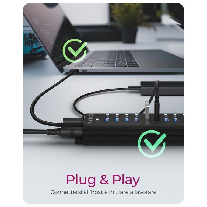 ICY BOX 60994 IB-HUB1717-U3 Hub USB 3.2 Gen 1 con 17 Porte Type-A 5 Gbit-s Alimentatore Incluso colore Nero