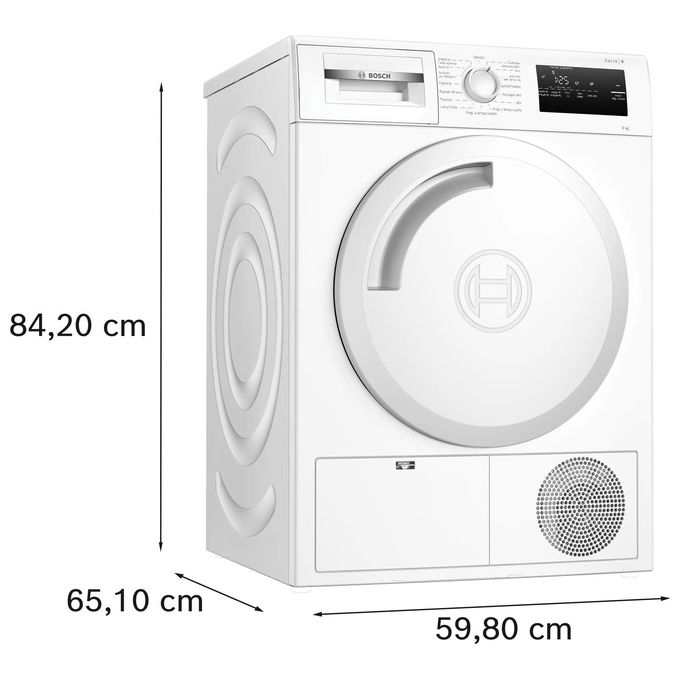 Bosch WTH83208II Serie 4 Asciugatrice Pompa di Calore 8 Kg Classe A++ AutoDry SensitiveDrying 63 dB (84x60x61 cm) colore Bianco