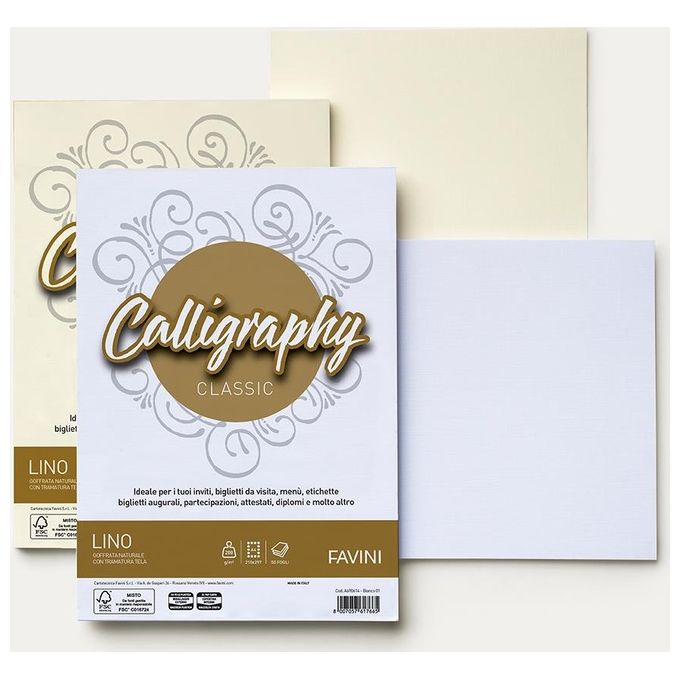 Cartotecnica Favini A690614 Confezione 50 Fogli Lino 200gr A4 Bianco