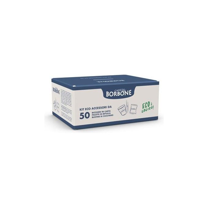Borbone KIT_ Bio Ecologico 50 Pezzi Bicchieri  50 Pezzi Palettine  50 Pezzi Bustine