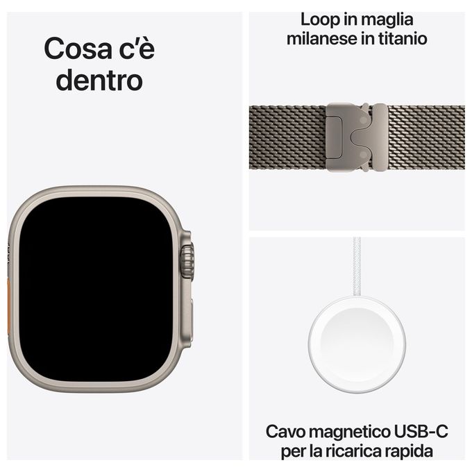 Apple MX4M3TY-A Watch Ultra 2 GPS + Cellular 49mm Cassa in Titanio con Cinturino Loop Milanese 64 GB 36 h Durata Batteria colore Titanio
