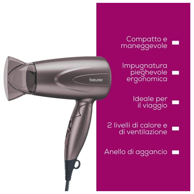 Beurer HC 17 Asciugacapelli Compatto Pieghevole 1300W Nero