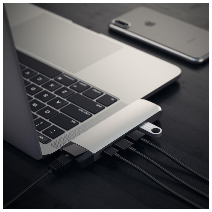 Satechi Hub Dock Type C Multiporta in Alluminio con Ethernet Silver