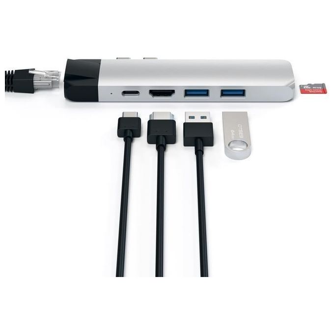 Satechi Hub Dock Type C Multiporta in Alluminio con Ethernet Silver