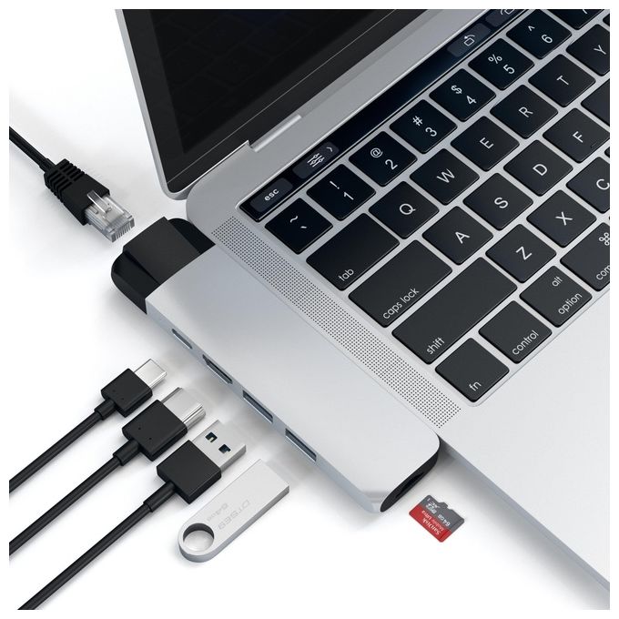Satechi Hub Dock Type C Multiporta in Alluminio con Ethernet Silver
