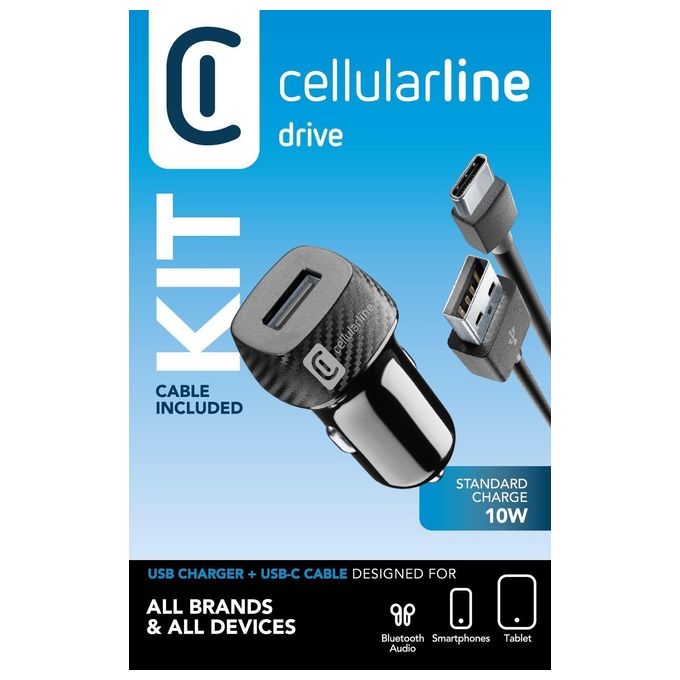 Cellular Line KIT_ Caricabatterie per Auto 10W Usb-C Nero