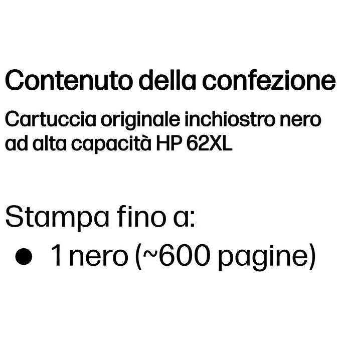 HP 62XL C2P05AE Cartuccia Originale per Stampanti a Getto d Inchiostro, Compatibile con Stampanti HP Envy All in One 5540, 5642, 5644, 5742, 7640, Officejet 5740 e Officejet Serie 200, Nero