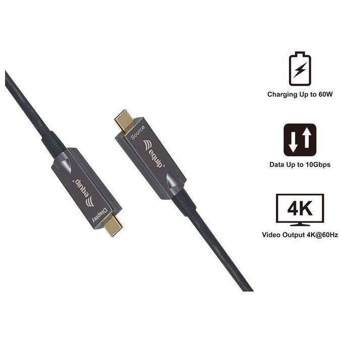 Equip 119461 Cavo Ottico Attivo USB-C a USB-C 5 m 10 Gbps 4K@60Hz PD 60W colore Nero