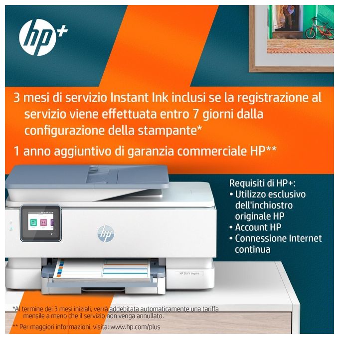 HP 2H2P6B ENVY Inspire 7921e Stampante Multifunzione Inkjet A4 15 ppm Wi-Fi Fronte Retro ADF 35 fogli colore Bianco