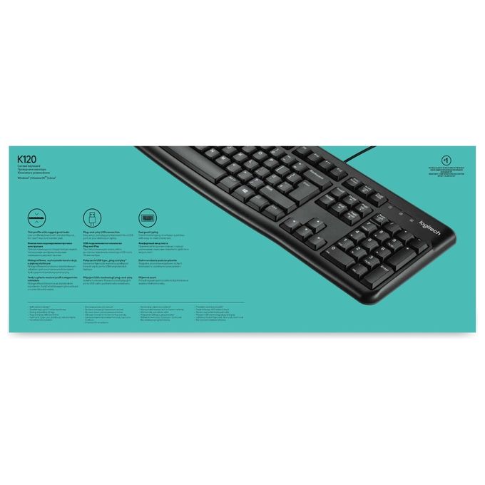 Logitech K120 Tastiera Full-size USB per PC Ufficio QWERTY Nero Ergonomica