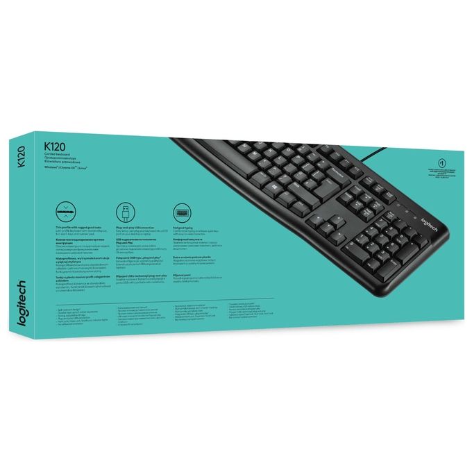 Logitech K120 Tastiera Full-size USB per PC Ufficio QWERTY Nero Ergonomica