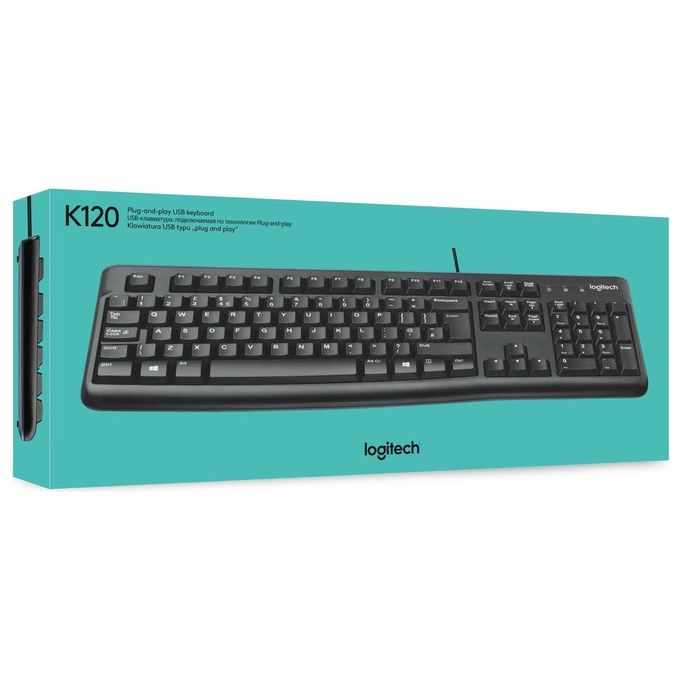 Logitech K120 Tastiera Full-size USB per PC Ufficio QWERTY Nero Ergonomica