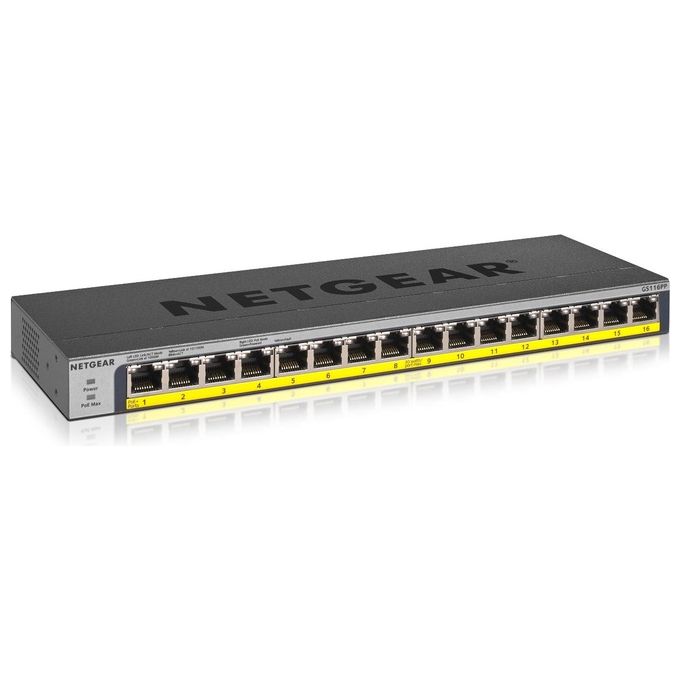 NETGEAR GS116PP-100EUS Switch Ethernet Unmanaged 16 Porte Gigabit PoE+ 183 W colore Nero
