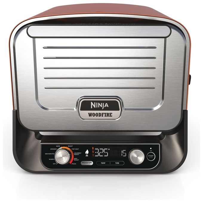 Ninja OO101EU Forno Elettrico da Esterno e Affumicatore 8 Programmi di Cottura Potenza 2400 W Temperatura Max 370 °C (45.7x54.6x38 cm) colore Inox-Rosso