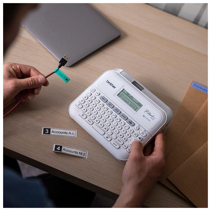 Brother PT-D410 Stampante per Etichette Trasferimento Termico 180 x 180 DPI 20 mm-s USB QWERTY TZe colore Bianco
